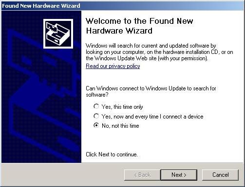 "Found New Hardware Wizard" start window
